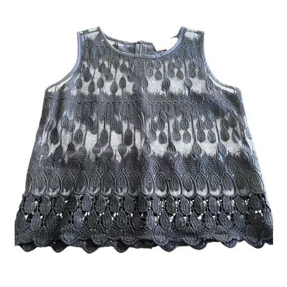J.O.A. Black Sheer Embroidered Sleeveless Top Size Small - Picture 2 of 7